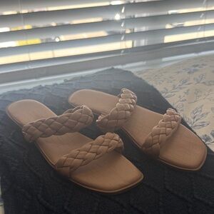 Women's Braided Double-Strap Slide Sandals in Tan